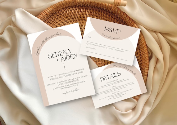Arch Wedding Invitation Suite | Boho Wedding Invitation Set | Arch Wedding Stationary Bohemian | Canva Template
