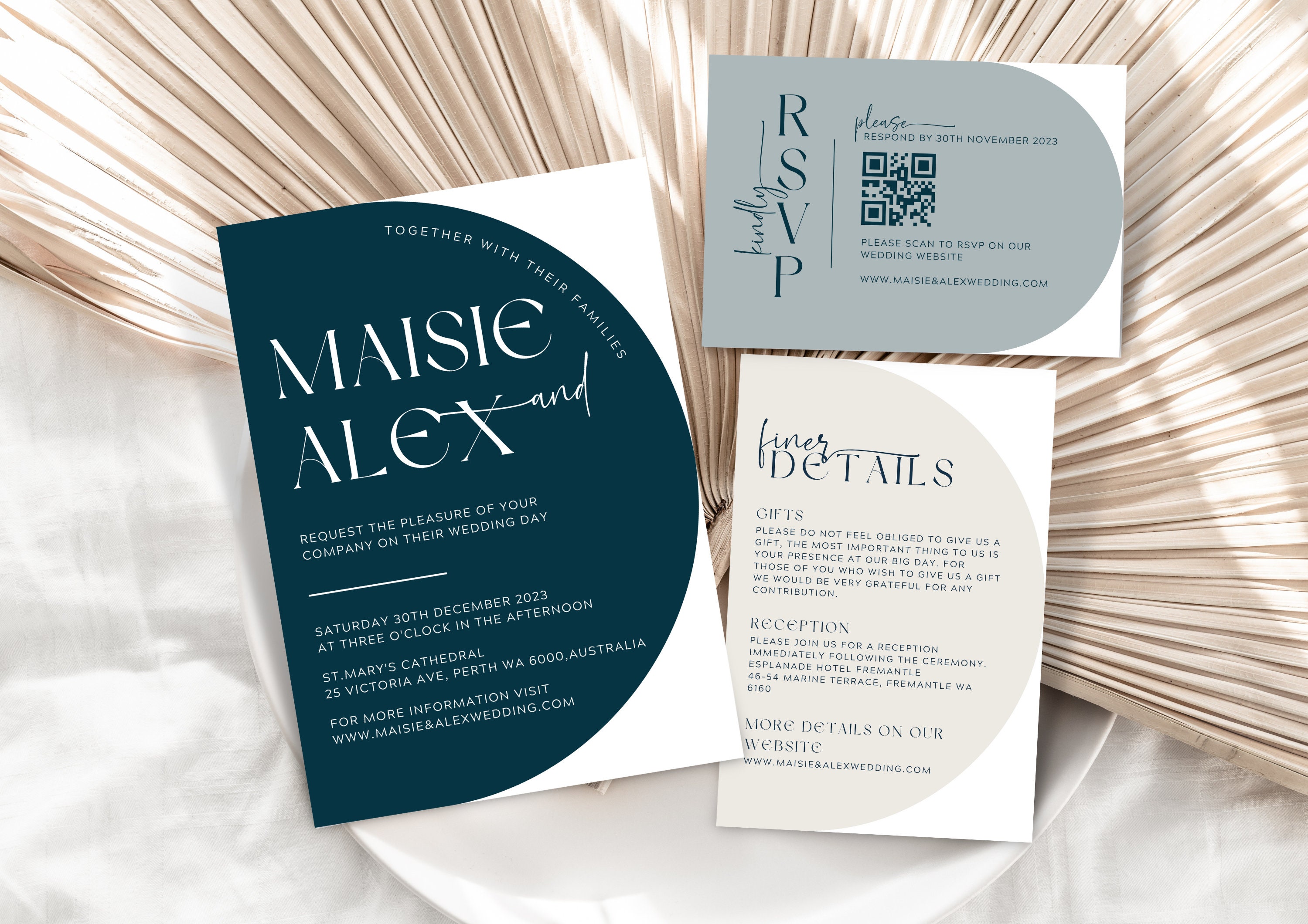 Deep Teal Wedding Invitation Bundle Template | Printable Modern Arch ...