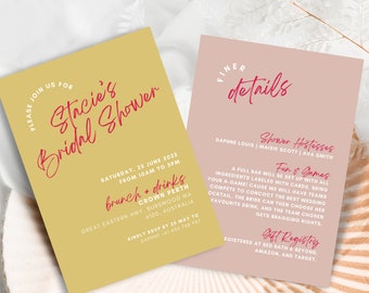 Modern Bridal Shower Invitation Template | Fun Retro Bridal Shower Invite | Minimalist Vibrant Summer Wedding Shower | Printable Template