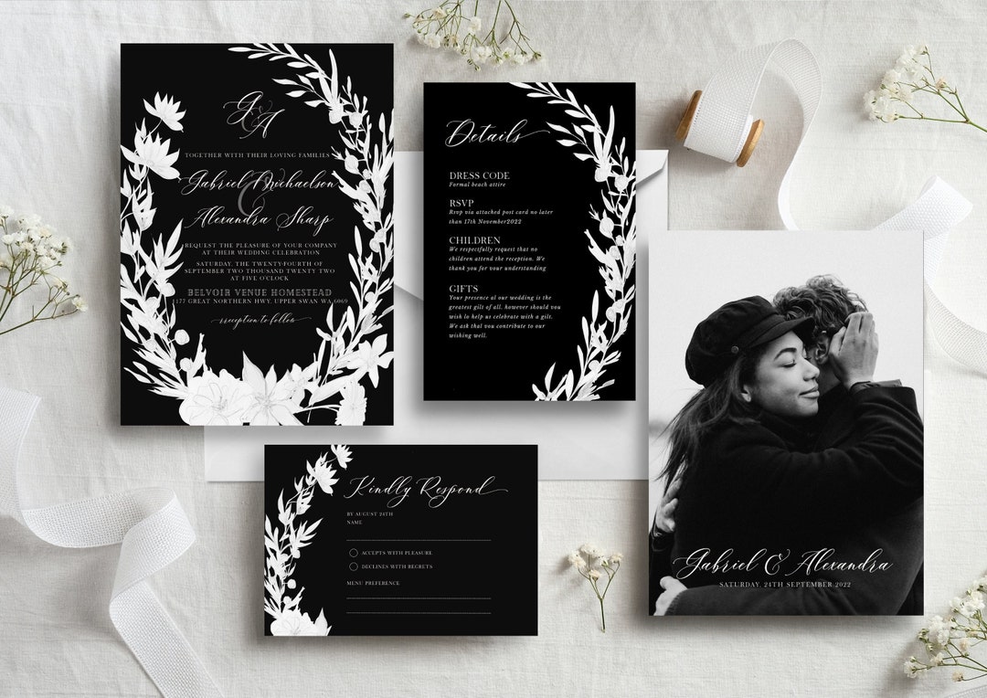 black-wedding-invitation-black-and-white-wedding-invitation-template-editable-printable-canva-template-etsy