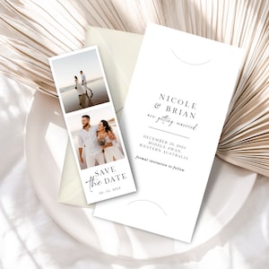 Guardar la tira de fotomatón de fecha / Foto Guardar la plantilla de tarjeta de fecha / Guardar las fechas únicas / Anuncio de boda mínimo