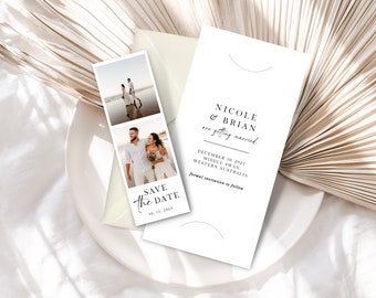 Save The Date Photo Booth Strip | Photo Save The Date Card Template | Unique Save The Dates | Minimal Wedding Announcement