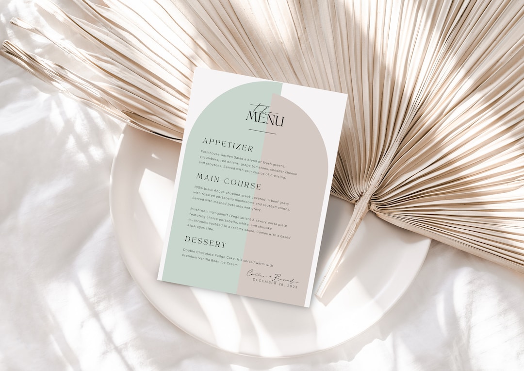 Half Arched Menu Template | Editable Pastel Wedding Menu | Half Arch ...