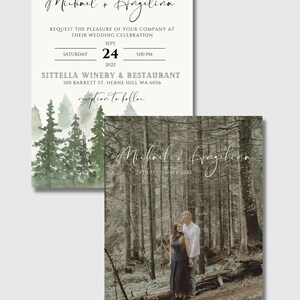 Forest Wedding Invitation Template | Woodland Wedding Invitation Set | Editable Printable Canva Template image 5