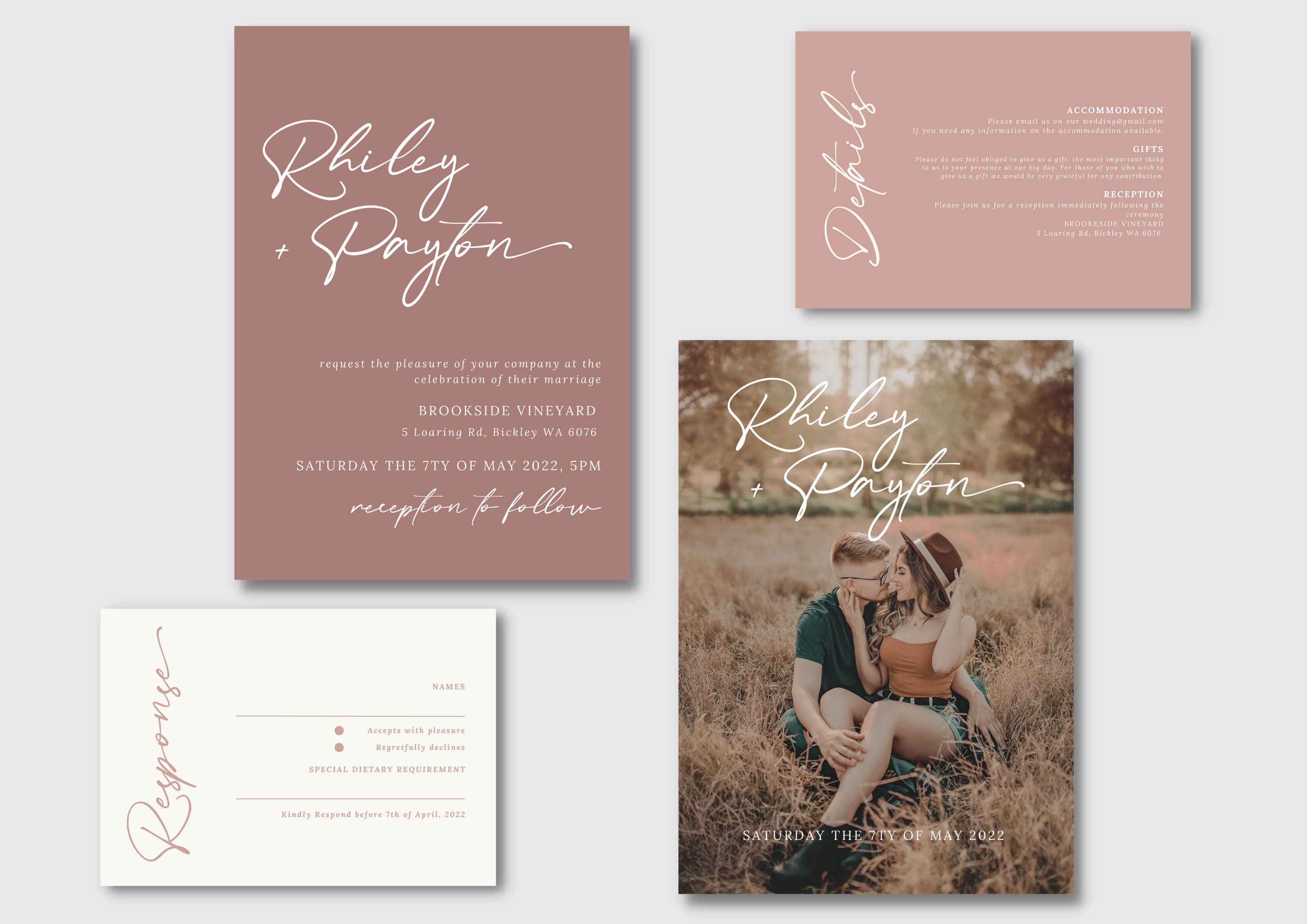 Dusty Rose Wedding Invitation Template Bundle Dusty Pink - Etsy