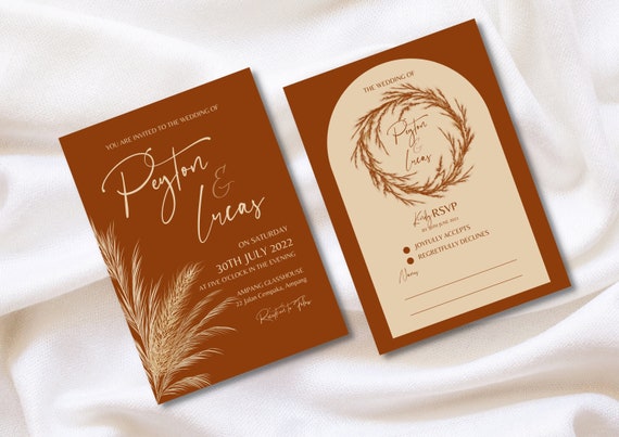 Boho Wedding Invitation | Pampas Grass Wedding Invites | Editable Printable Invitation Template | Canva Template