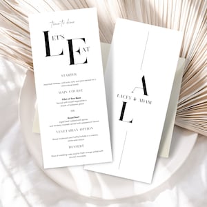 Modern Wedding Menu Template | Let&#39;s Eat Menu | Printable Modern Dinner Card | Minimalist Wedding Menu Card | Instant Download