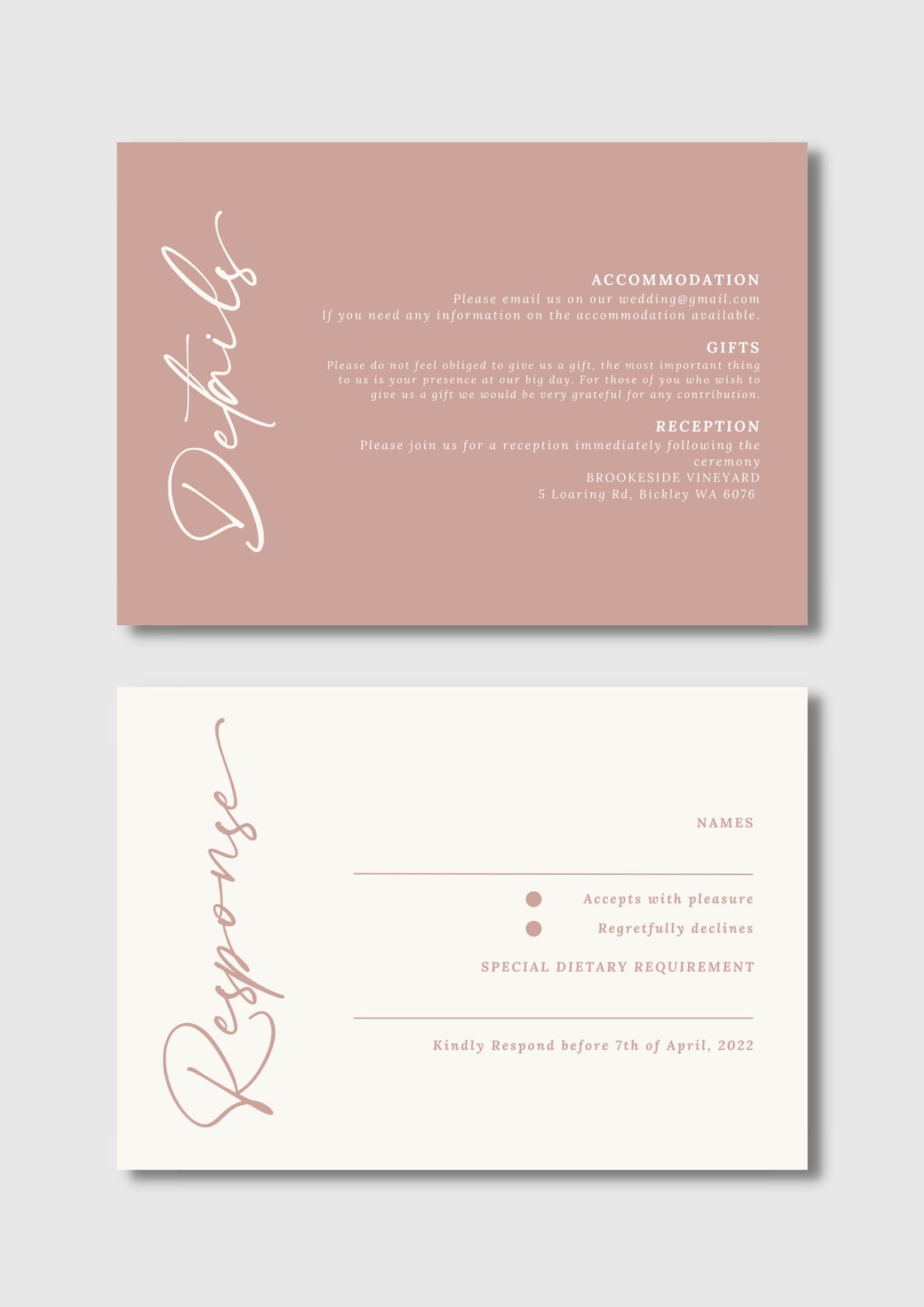 Dusty Rose Wedding Invitation Template Dusty Pink Modern | Etsy