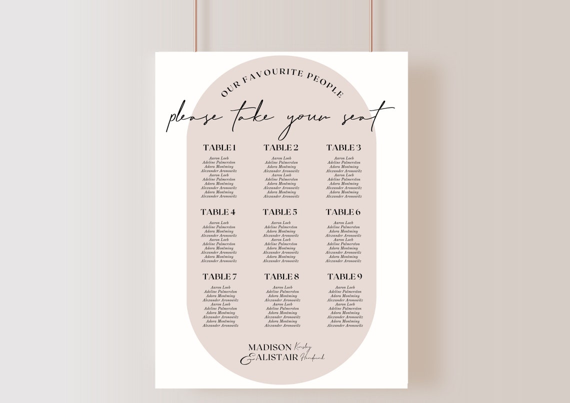Oval Wedding Seating Chart Sign | Modern Seating Chart Template ...