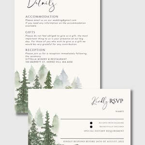 Forest Wedding Invitation Template | Woodland Wedding Invitation Set | Editable Printable Canva Template image 6