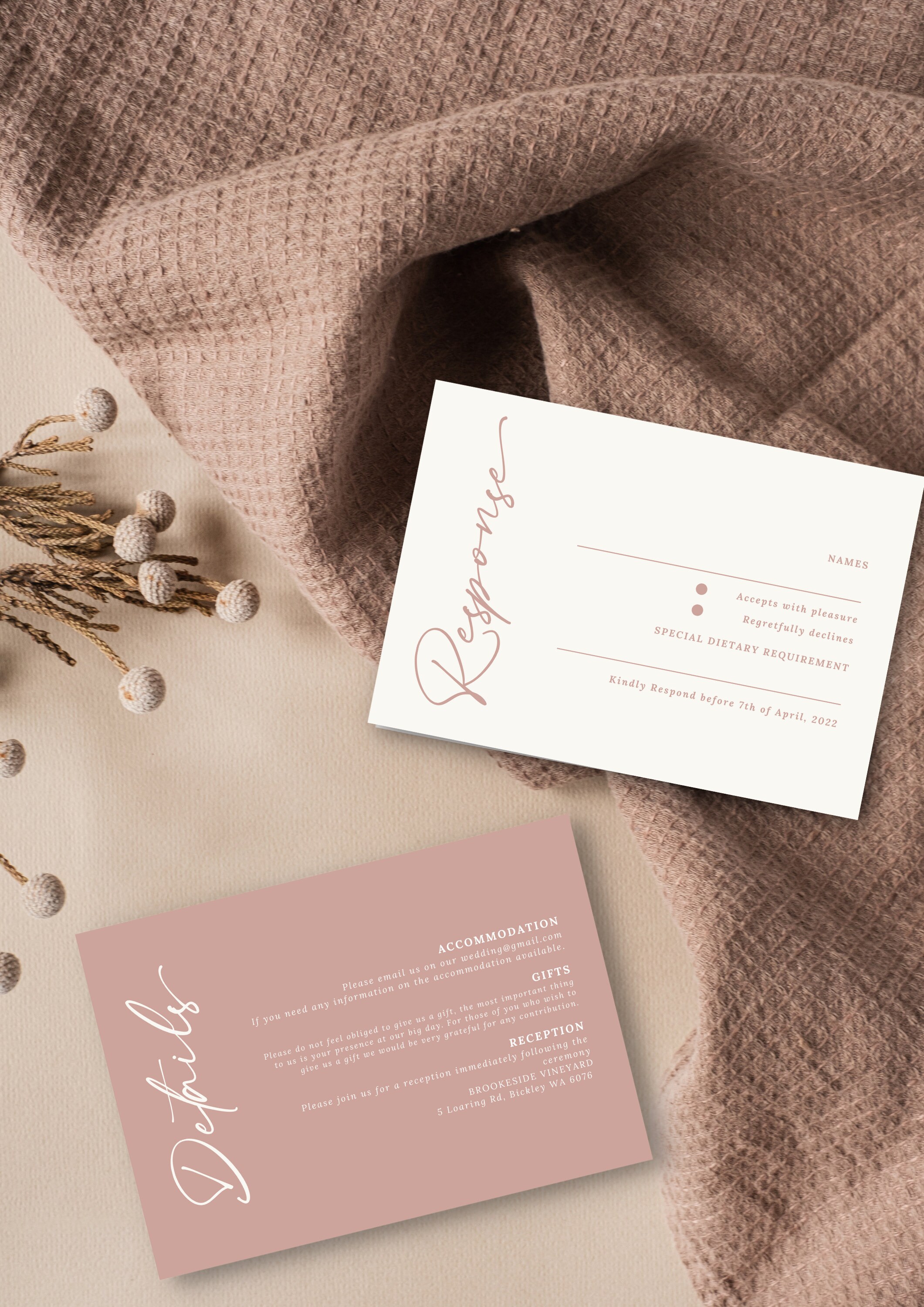 Dusty Rose Wedding Invitation Template Dusty Pink Modern - Etsy