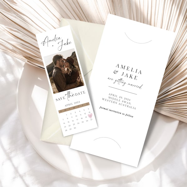 Calendar Save The Date Photo Strip Template | Save The Date Photo Booth Strip | Unique Save The Dates Card | Minimal Wedding Announcement