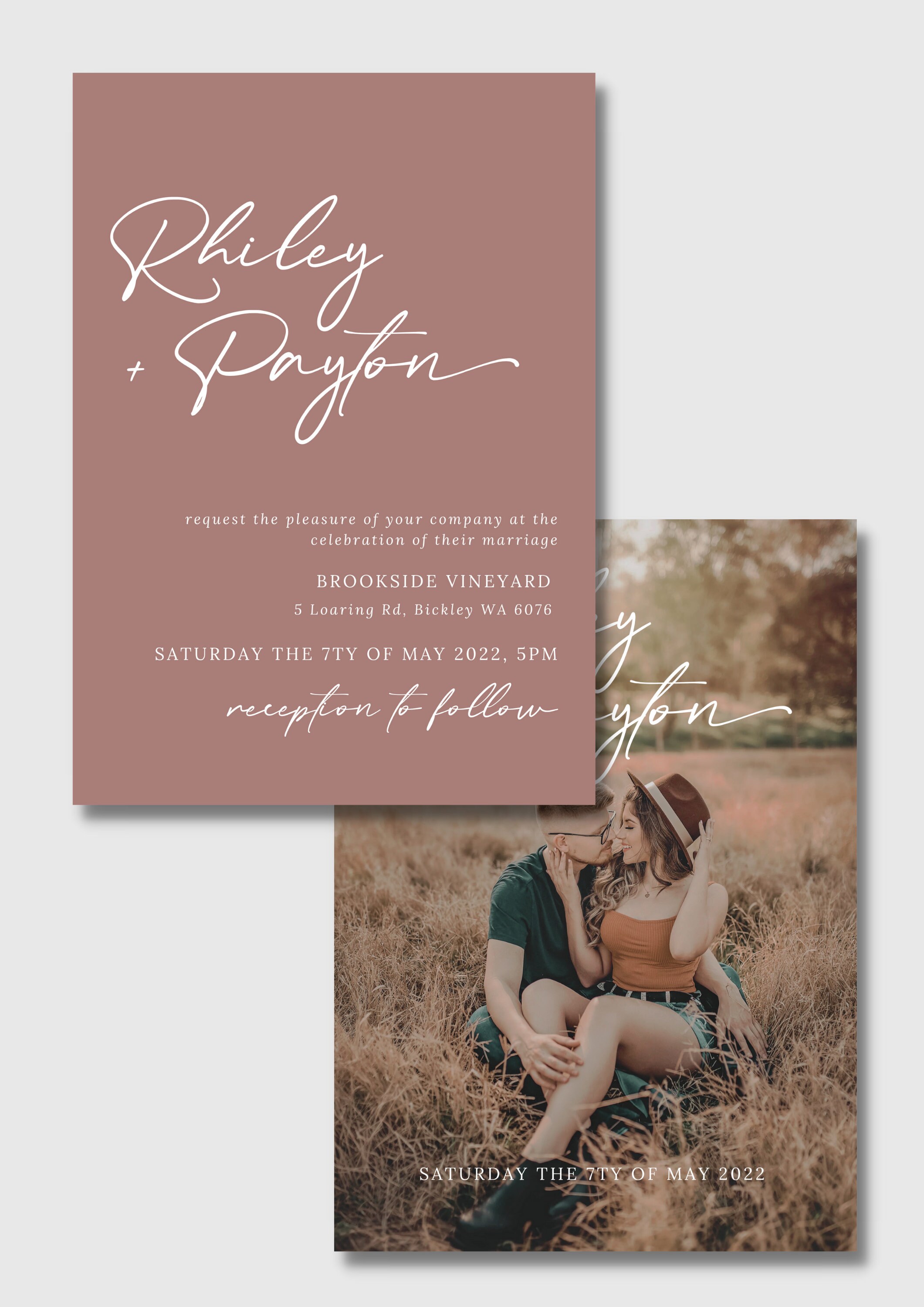 Dusty Rose Wedding Invitation Template Dusty Pink Modern - Etsy