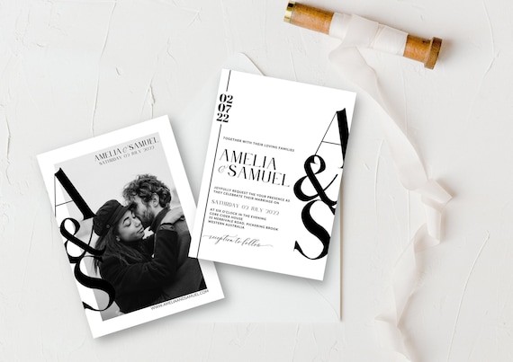Modern Minimalist Wedding Invitation Template | Wedding Invitation with Photo | Instant Download | Canva Template