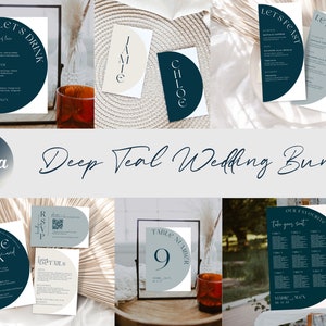 Deep Teal  Wedding Invitation Bundle Template | Printable Modern Arch Wedding Invitation Suite | Edit with Canva | Instant download