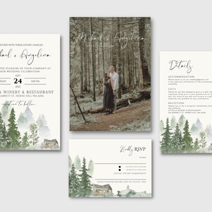 Forest Wedding Invitation Template | Woodland Wedding Invitation Set | Editable Printable Canva Template image 7