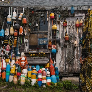 Lobster Bouys on Shed / Old Bouys on Fishing Shack / Nautical Photo / Rockport MA Buoys / Rockport Massachusetts New England / Cottage Photo