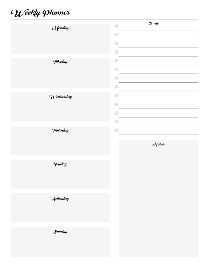 Weekly Planner, Downloadable, Printable Planner, Simple Planner