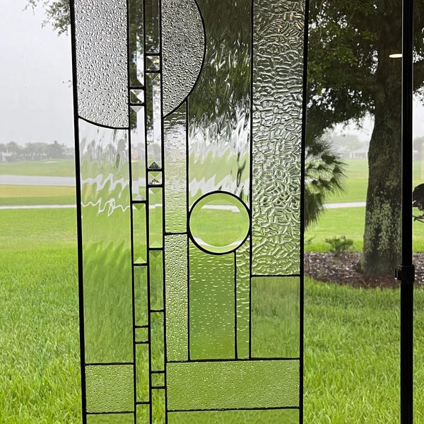 Panel de ventana de vidrio texturizado y biselado contemporáneo