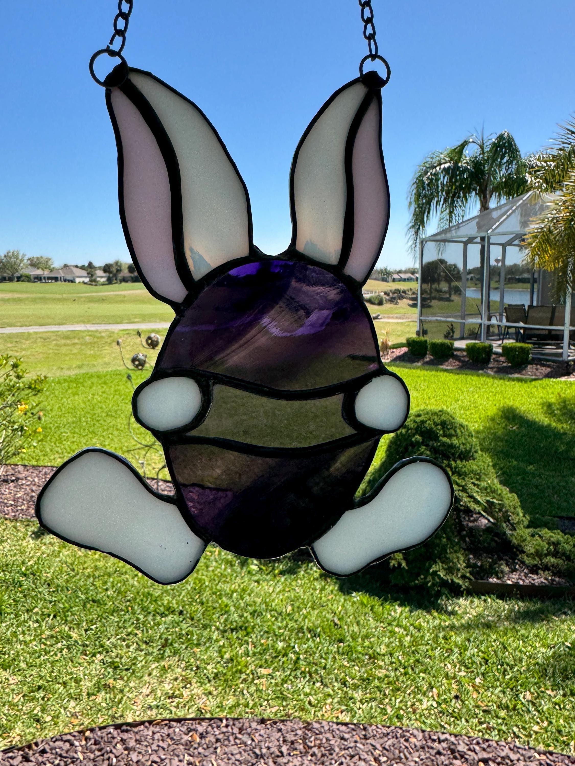 Darling Rabbit Darling Rabbit Holding a Large Purple Egg for Easter in Stained Glass ...