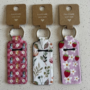 Keychain for Chapstick Holder | Lip Balm Holder Keychain | Chap-stick Holder | Bluey Lip Balm Keychain | Retro Check Smiley Keychain Gift