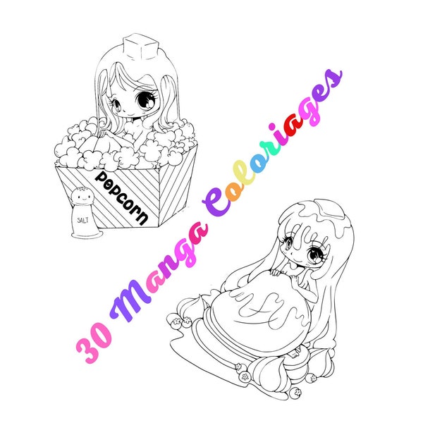 Livre de 30 coloriages kawaii numérique à télécharger