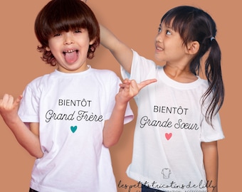 Tee-shirt enfant annonce grossesse "Bientôt Grand Frère / Grande Soeur"