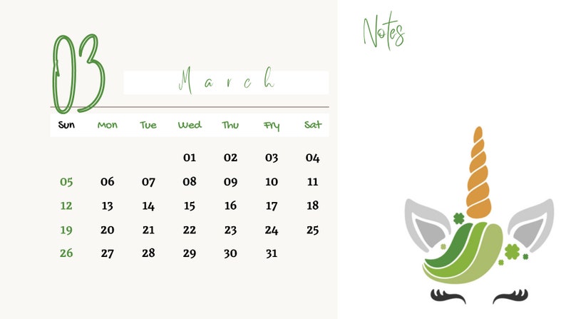 2023 Unicorn Printable Calendar for Kids - Etsy