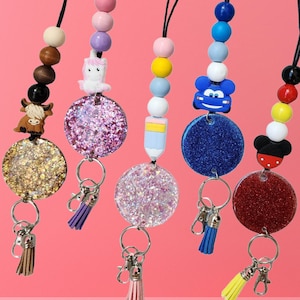 Personalized Rainbow Beaded Lanyard, Badge Holder, Lanyard for Keys, Breakaway Glitter Necklace, Teacher or Nurse Gift
