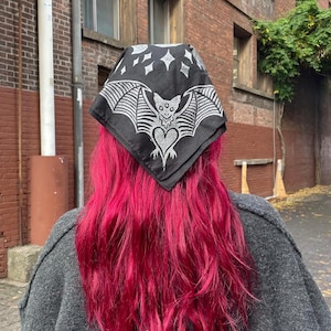 Bat and Moon Phase Stamped Cotton Bandana