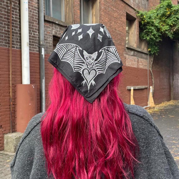 Bat and Moon Phase Stamped Cotton Bandana
