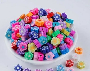 Polymer Clay Flower Shape Beads Spacer Loose Mixed Colours Bright Beads For DIY Jewellery Bracelet Earring Making 20pcs ~9-10mm
