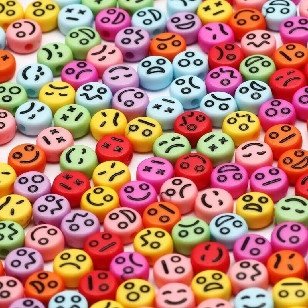  Smiley Face Beads for Jewelry Making - 200 Pieces 7mm Smile  Face Beads