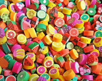 Polymer Clay Fruit Slices Shape Beads Spacer Loose Mixed Colours Bright Beads For DIY Jewellery Bracelet Earring Making 20pcs ~9-10mm