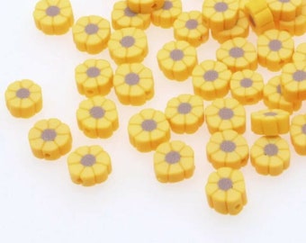 Polymer Clay Flower Shape Beads ~10mm Spacer Yellow DIY For Jewellery Making 20pcs