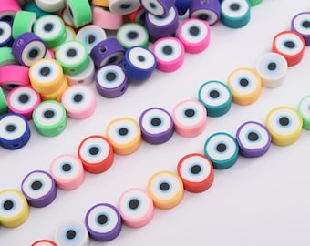 Polymer Clay Devil Eye Beads 10mm Mixed Colours 20pcs For Jewellery Making DIY Craft Art