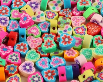 Contas espaçadoras em forma de coração de argila de polímero, cores mistas soltas, contas brilhantes para fazer joias diy, pulseira, brinco, 20 peças ~ 9-10mm
