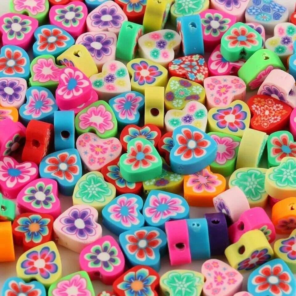 Valentines Day Themed Polymer Clay Beads, Assorted Clay Round