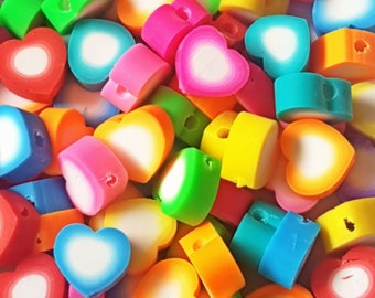Contas espaçadoras em forma de coração de argila de polímero, cores mistas soltas, contas brilhantes para fazer joias diy, pulseira, brinco, 20 peças ~ 9-10mm