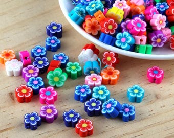 Polymer Clay Flower Shape Beads Spacer Loose Mixed Colours Bright Beads For DIY Jewellery Bracelet Earring Making 40pcs ~9-10mm