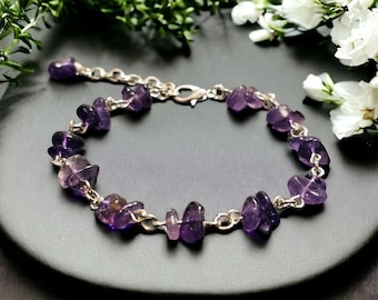 Amethyst Bracelet Gemstone February Birthstone Handmade Jewellery Silver Purple Bracelet Adjustable