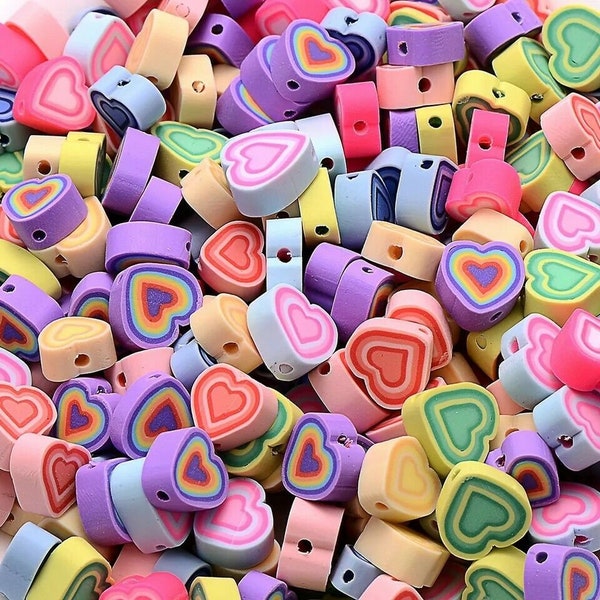 Polymer Clay Heart Shape Beads Spacer Loose Mixed Colours Bright Beads For DIY Jewellery Bracelet Earring Making 20pcs ~9-10mm