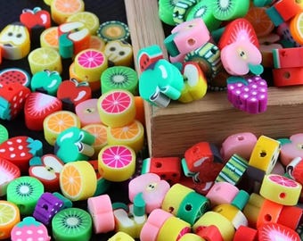 Polymer Clay Fruit Slices Shape Beads Spacer Loose Mixed Colours Bright Beads For DIY Jewellery Bracelet Earring Making 40pcs ~9-10mm