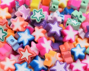 Polymer Clay Star Shape Beads Spacer Loose Mixed Colours Bright Beads For DIY Jewellery Bracelet Earring Making 20pcs ~9-10mm