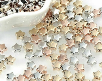Star Beads Loose Spacer Beads Acrylic Assorted Metallic Silver Gold Rose Gold Mixed ~6x3mm Jewellery Making Christmas 50psc
