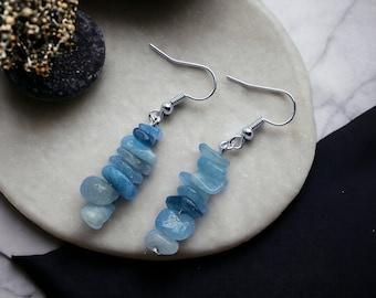 Aquamarine Earrings Crystal Gemstone Chip Beaded Drop Dangle Earrings March Birthstone Handmade Jewellery Gift For Her Valentines Gift