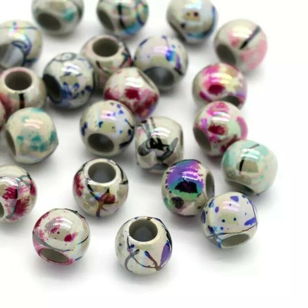 Large Hole Acrylic Beads 8mm Spacer Loose 50pcs Painted Jewellery Making DIY Glossy Hole 4mm