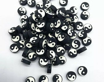 Polymer Clay Yin Yang Beads 20pcs Black White Colours ~9-10mm Tai Chi Beads DYI Jewellery Making Craft Art Beads