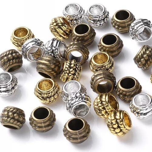 Metal Beads 10mm w/4mm Hole Large Hole Brass Beads - Jen3313-5 - Qt