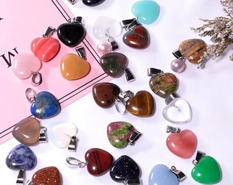 Gemstone Charms Crystal Heart Pendants Chakra Stone Birthstone For Jewellery Necklace Making 20mm Turquoise Opal Aventurine Tigers Eye